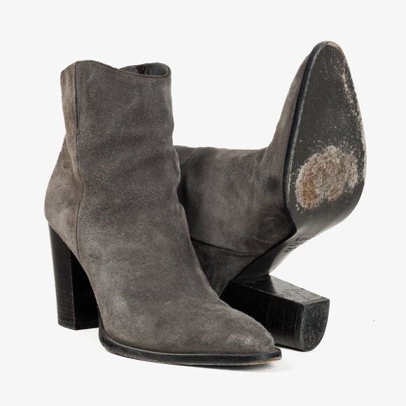 Vince Grey Nubuck Leather Block Heel Point Toe Boots - Picture 4 of 9